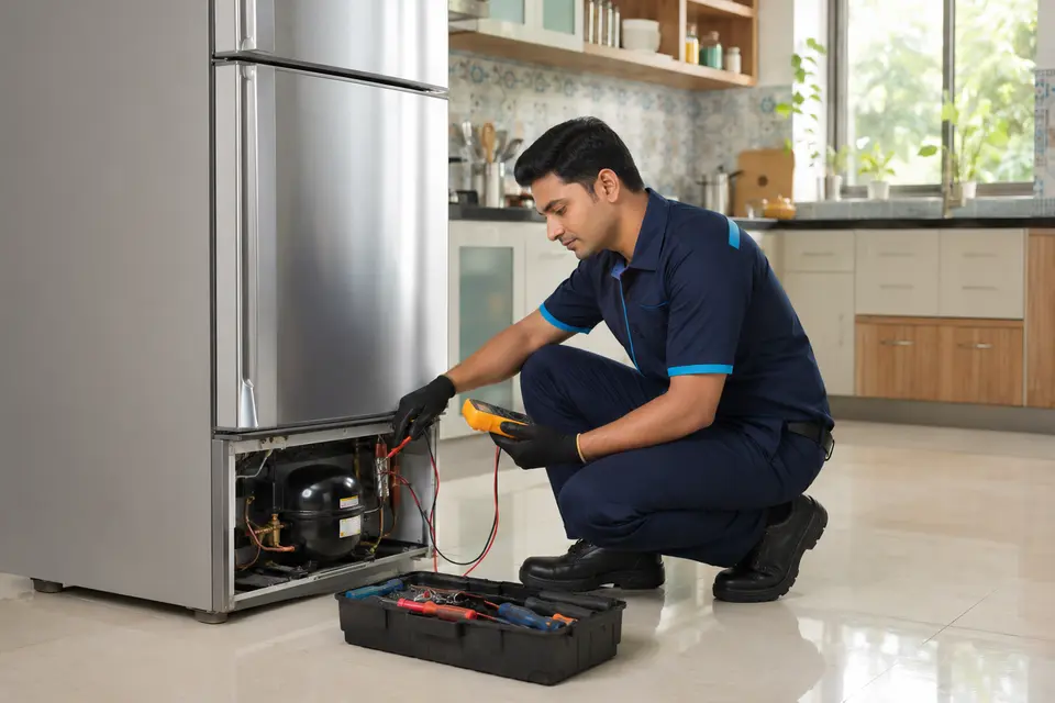 Coolfix+ technician diagnosing a household refrigerator